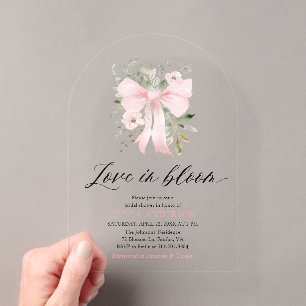 Invitations En Acrylique Fleurs d'amour à ruban rose en fleur pour la douch