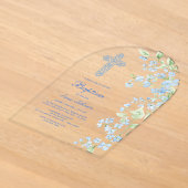 Invitations En Acrylique Fleurs d'aquarelle bleue Arche Baptême (Poser)