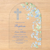 Invitations En Acrylique Fleurs d'aquarelle bleue Arche Baptême (Recto)