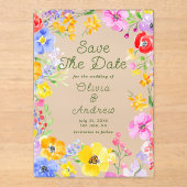 Invitations En Acrylique Fleurs d'aquarelle colorée Mariage Enregistrer la (Recto)