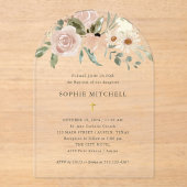 Invitations En Acrylique Fleurs d'aquarelle neutres Boho simples | Baptême (Recto)