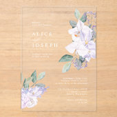 Invitations En Acrylique Fleurs d'aquarelle pourpre et Mariage de verdure (Recto)