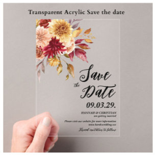 Invitations En Acrylique Fleurs d'automne Enregistrez la date