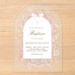Invitations En Acrylique fleurs de bébé's breath rose blanc Baptême