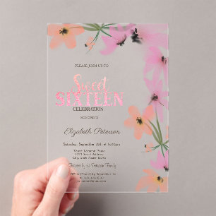 Invitations En Acrylique Fleurs de boho rose à l'aquarelle Fleurs sauvages 