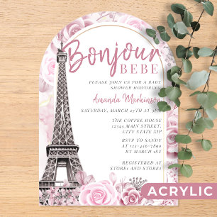 Invitations En Acrylique Fleurs de Bonjour Bébé en or rose pour Baby Shower