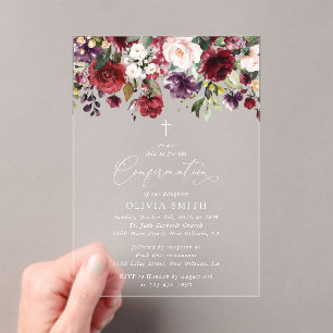 Invitations En Acrylique Fleurs de Bourgogne, Fleurs Roses, Bohème, Confirm