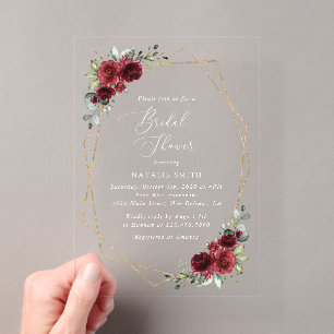 Invitations En Acrylique Fleurs de Bourgogne, Fleurs Rouges, Lancement de M