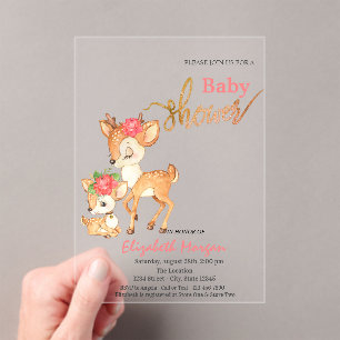 Invitations En Acrylique Fleurs de cerf bébé aquarelle rose Baby Shower