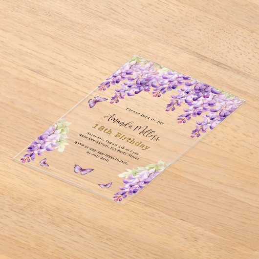 Invitations En Acrylique Fleurs de fleurs mauve de la bactérie Wisteria pap (Poser)