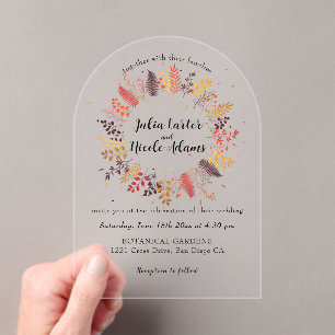 Invitations En Acrylique Fleurs de forêt sauvage Mariage de feuillage de ch