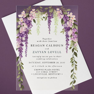 Invitations En Acrylique Fleurs de glycine violette Verdure Mariage moderne