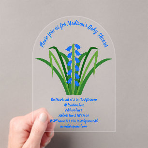 Invitations En Acrylique Fleurs de Jacinthe Baby Boy Fête de Naissance de B