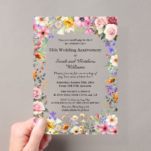 Invitations En Acrylique Fleurs de jardin chic 55e anniversaire de mariage