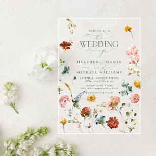 Invitations En Acrylique Fleurs de jardin élégantes mariage floral aquarell