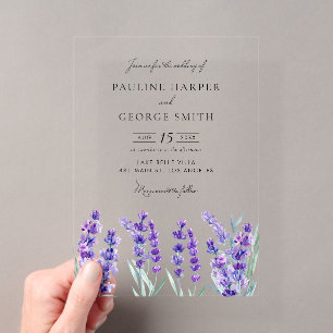 Invitations En Acrylique Fleurs de Lavande à l'Aquarelle Mariage de Printem