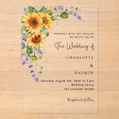 Invitations En Acrylique Fleurs de lavande de tournesol bleu mariage (Recto)