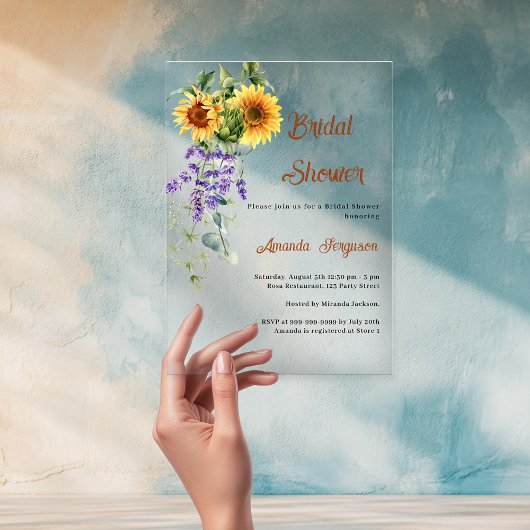 Invitations En Acrylique Fleurs de lavande de tournesol Fête des mariées cl