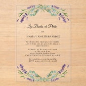 Invitations En Acrylique Fleurs de lavande espagnol 25e anniversaire mariag (Recto)