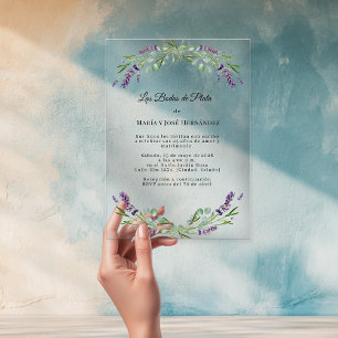 Invitations En Acrylique Fleurs de lavande espagnol 25e anniversaire mariag