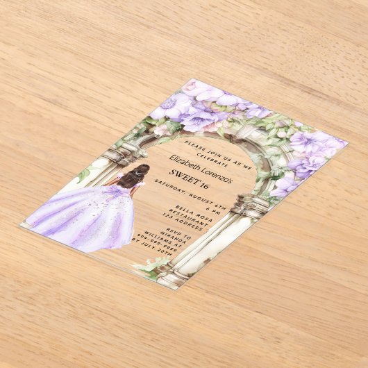 Invitations En Acrylique Fleurs de lavande robe arc clair Sweet 16 (Poser)