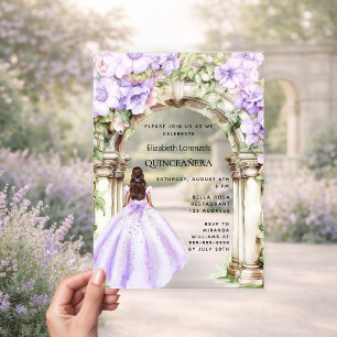 Invitations En Acrylique Fleurs de lavande robe arche claire Quinceanera