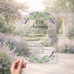 Invitations En Acrylique Fleurs de lavande violette 25e anniversaire de mar