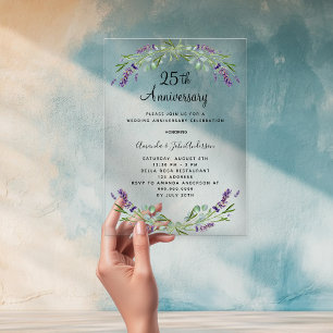 Invitations En Acrylique Fleurs de lavande violette 25e anniversaire de mar
