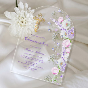 Invitations En Acrylique Fleurs de lilas à l'aquarelle Arche de confirmatio