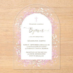 Invitations En Acrylique fleurs de lilas blanc aquarelle Baptême