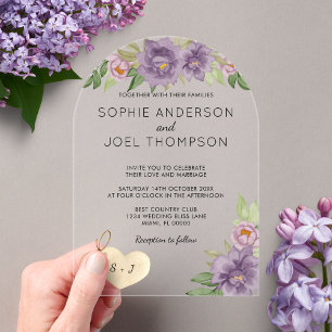 Invitations En Acrylique Fleurs de lilas romantiques rustiques Monogramme d