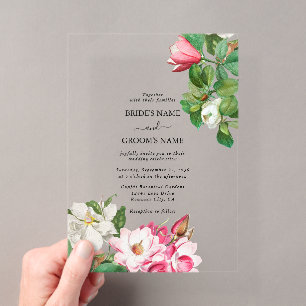 Invitations En Acrylique Fleurs de magnolia aquarelle Mariage