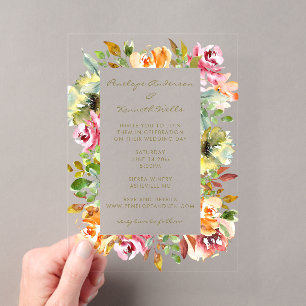 Invitations En Acrylique Fleurs de mariage bohème rustique aquarelle coloré