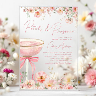 Invitations En Acrylique Fleurs de mariage roses et bridal shower Prosecco