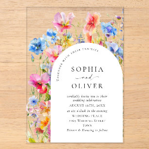 Invitations En Acrylique Fleurs de mariage sauvages aquarelles lumineuses f