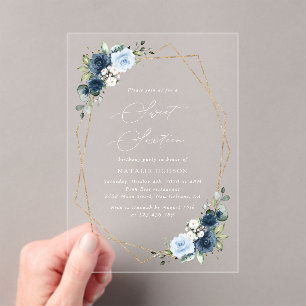 Invitations En Acrylique Fleurs de marine, Fleurs bleues, Verdure, Doux 16