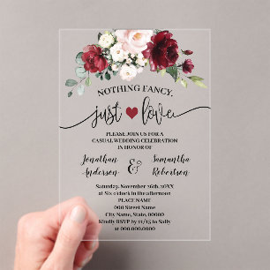 Invitations En Acrylique Fleurs de Marsala Rien de fantaisiste Juste l'amou