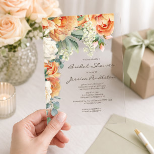 Invitations En Acrylique Fleurs de pêche crème Floral Eucalyptus Mariage Cl