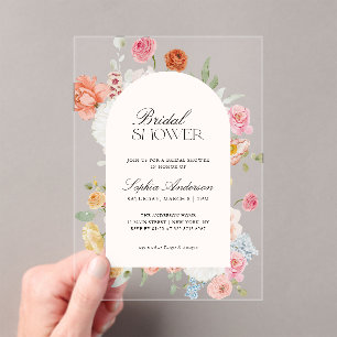 Invitations En Acrylique Fleurs de printemps colorées Calligraphie Baby Sho