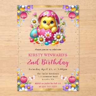 Invitations En Acrylique Fleurs de printemps de Pâques poussin aquarelle An