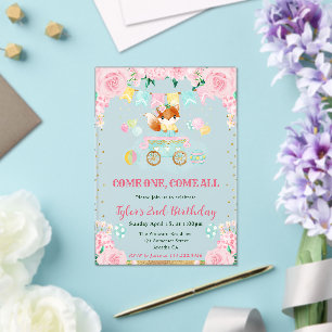 Invitations En Acrylique Fleurs de rose aquarelle Renard Enfants Anniversai