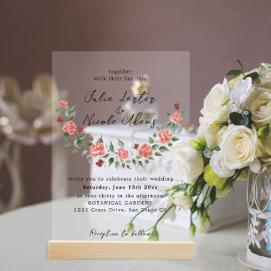 Invitations En Acrylique Fleurs de rose sauvage Jardin Affaire Mariage