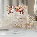 Invitations En Acrylique Fleurs de rouille en terre cuite Boho Mariage de f<br><div class="desc">Invitations de mariage de style bohème moderne avec des fleurs d'aquarelle et des feuilles d'automne dans les tons terre comme rouille brun,  orange brûlé et terre cuite. Un choix parfait pour les mariages d'automne.</div>