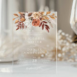 Invitations En Acrylique Fleurs de rouille en terre cuite Boho Mariage de f<br><div class="desc">Invitations de mariage de style bohème moderne avec des fleurs d'aquarelle et des feuilles d'automne dans les tons terre comme rouille brun,  orange brûlé et terre cuite. Un choix parfait pour les mariages d'automne.</div>