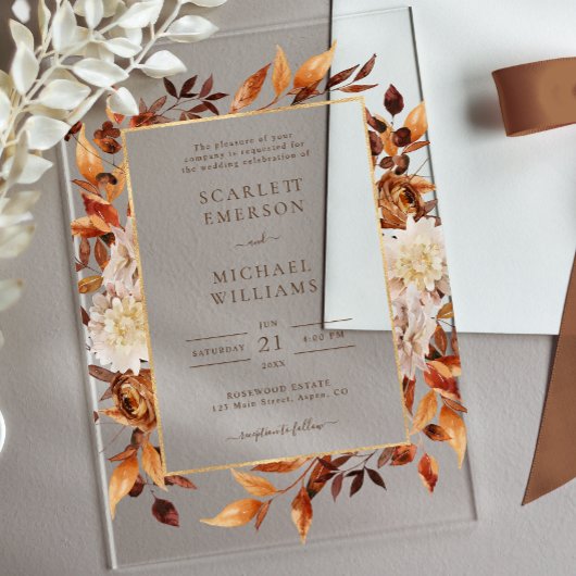 Invitations En Acrylique Fleurs de rouille en terre cuite Boho Mariage de f