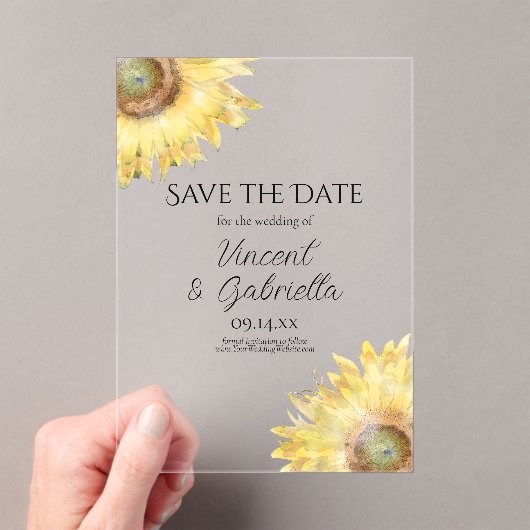 Invitations En Acrylique Fleurs de soleil jaunes Mariage d'aquarelle Enregi (In situ (ordinateur de poche))