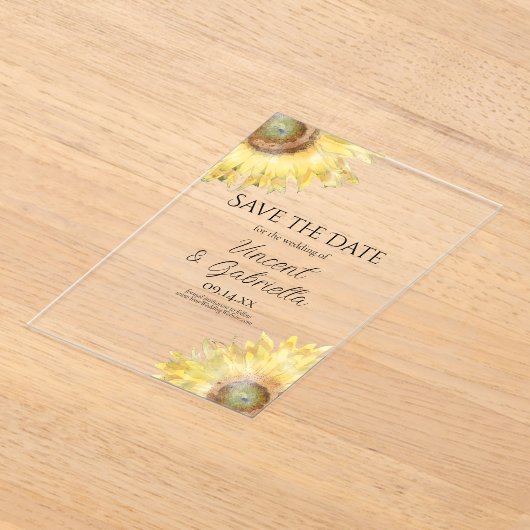 Invitations En Acrylique Fleurs de soleil jaunes Mariage d'aquarelle Enregi (Poser)