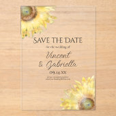 Invitations En Acrylique Fleurs de soleil jaunes Mariage d'aquarelle Enregi (Recto)