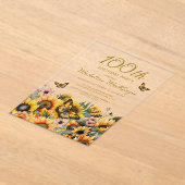 Invitations En Acrylique Fleurs de soleil papillons 100e fête d'anniversair (Poser)