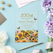 Invitations En Acrylique Fleurs de soleil papillons 100e fête d'anniversair (Insitu (Mariage))